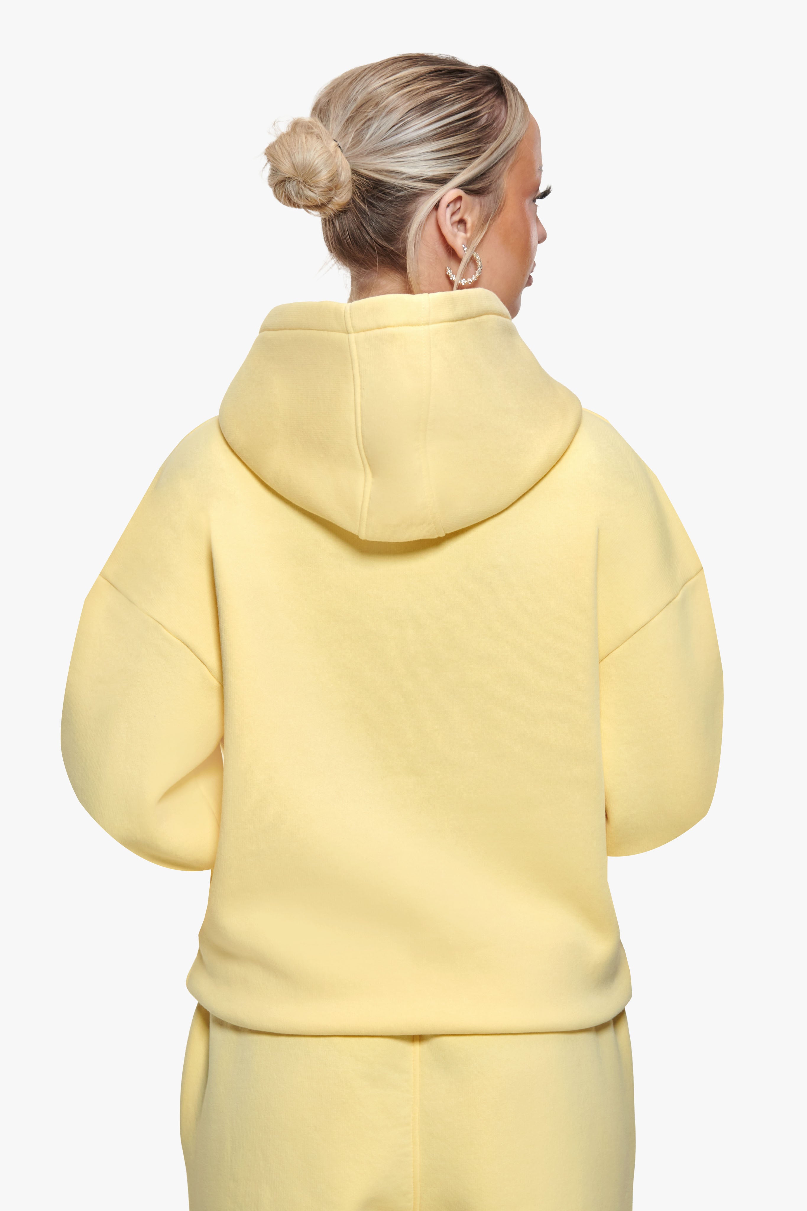 WOMEN CONTRAST EMBO ZIP HOODIE WASHED YELLOW