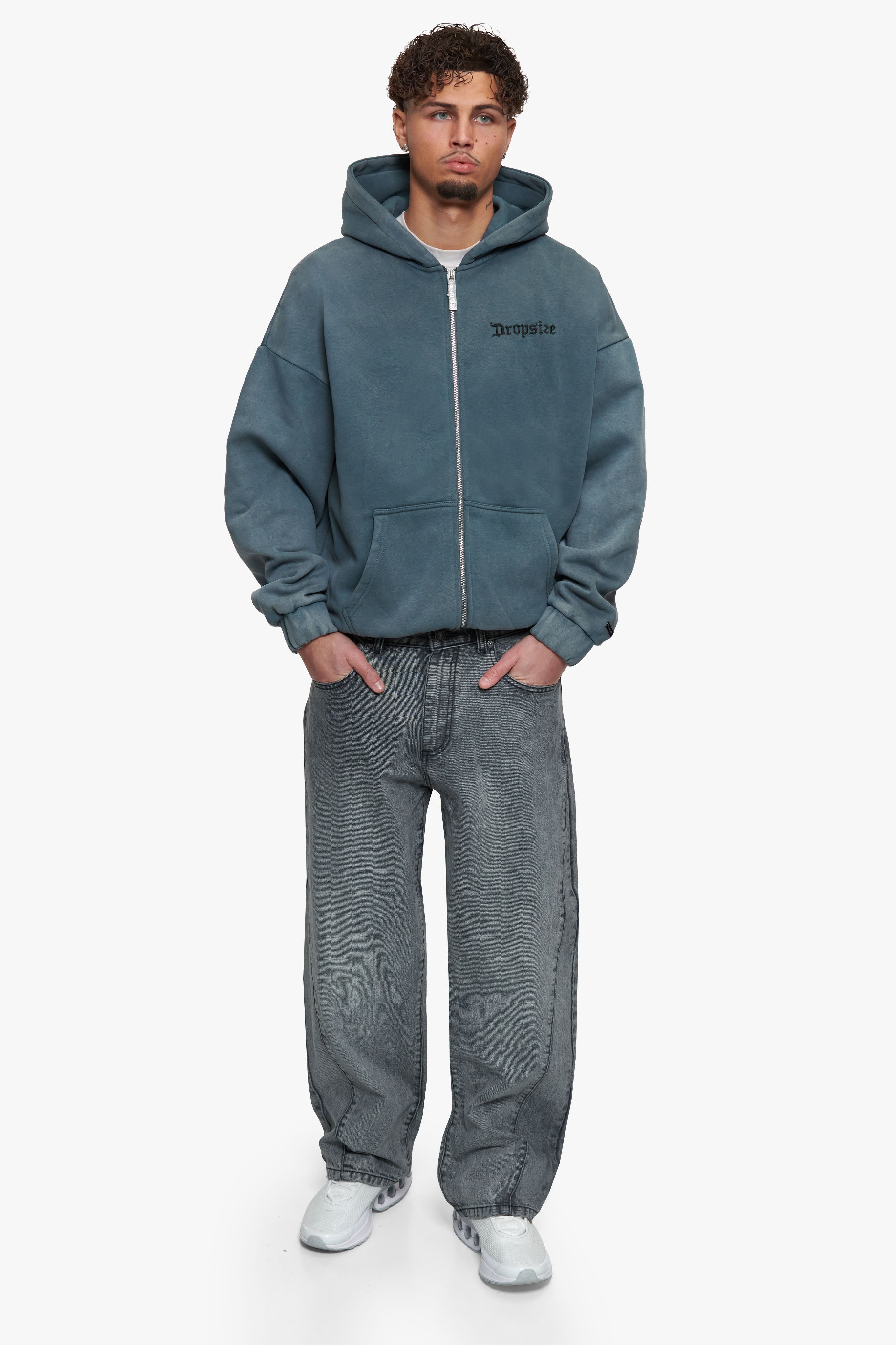 PLEATED RELAXED FIT JEANS ICE GREY