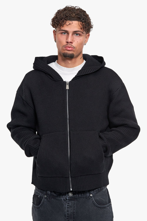 KNITTED ZIP-HOODIE BLACK