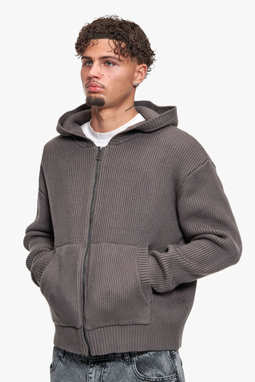 KNITTED ZIP- HOODIE GREY