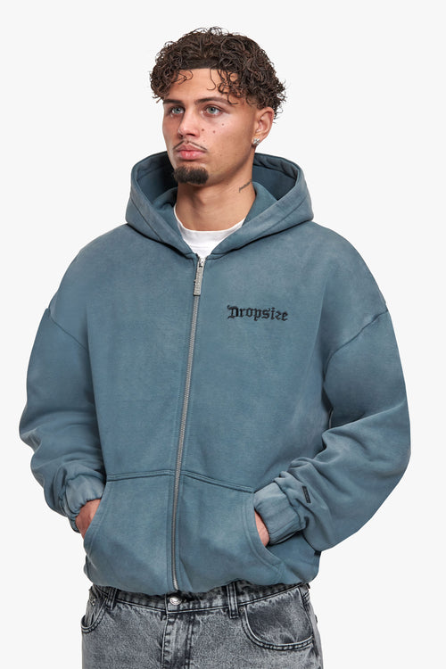 OVERSIZE BLANK ZIP HOODIE WASHED GREY