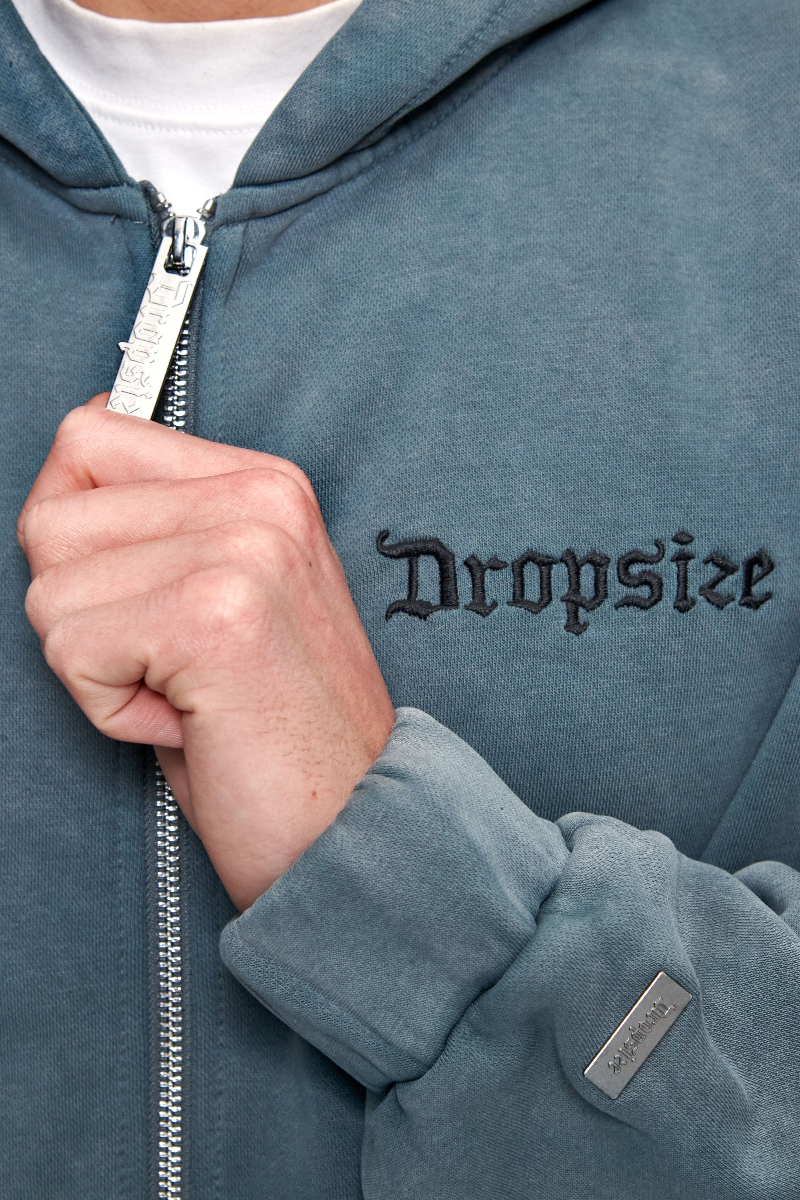 SUPER HEAVY OVERSIZE BLANK ZIP HOODIE WASHED GRAY 