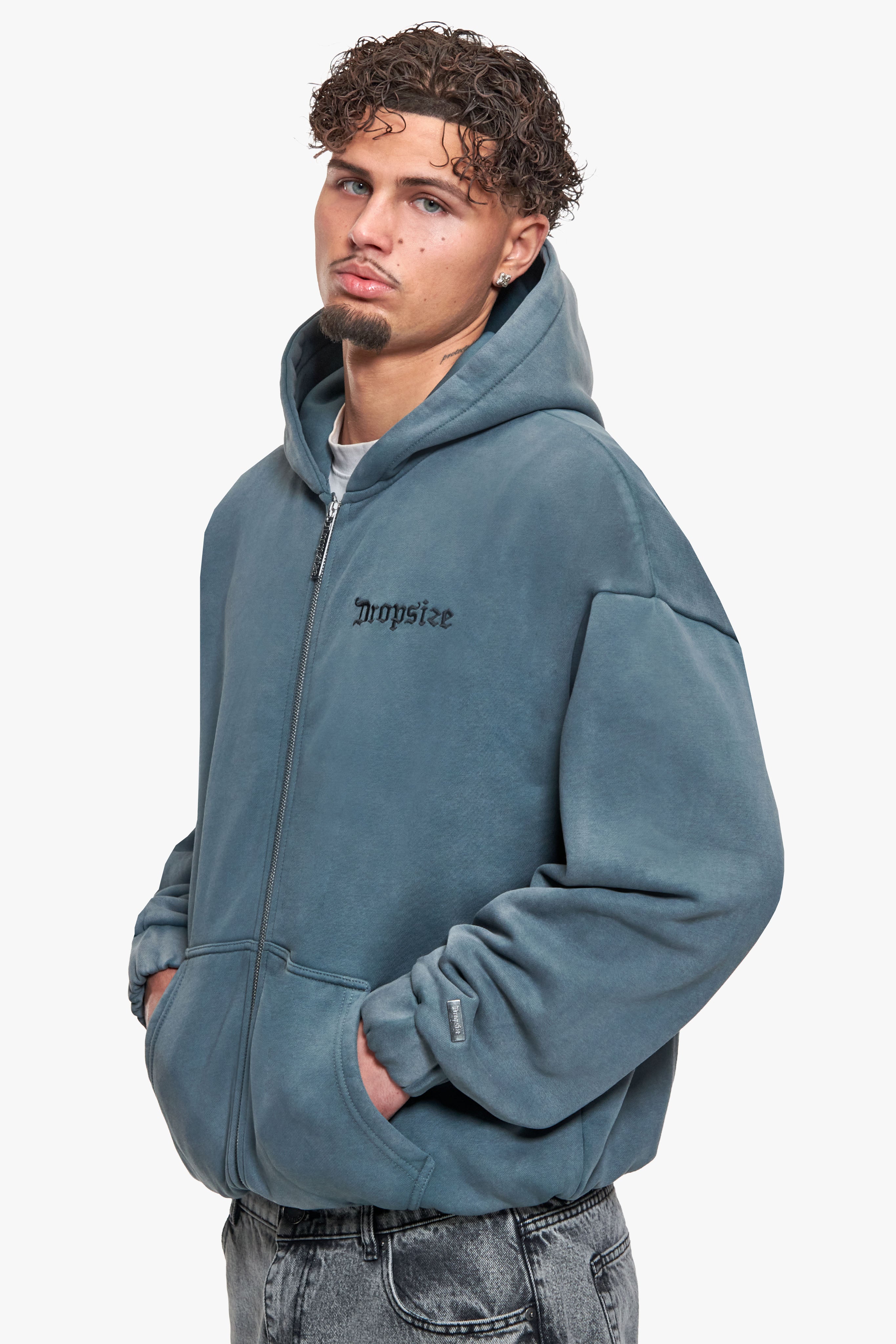 SUPER HEAVY OVERSIZE BLANK ZIP HOODIE WASHED GRAY 