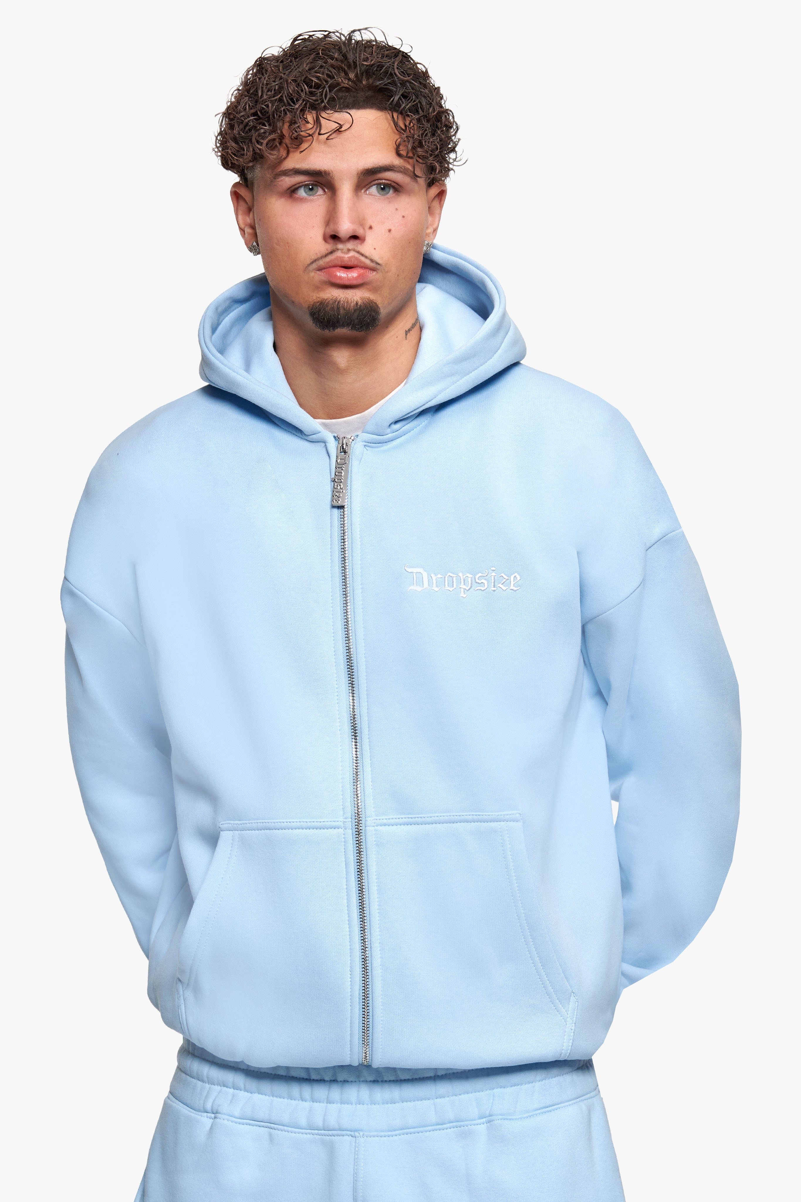 SUPER HEAVY OVERSIZE BLANK ZIP HOODIE BABY BLUE