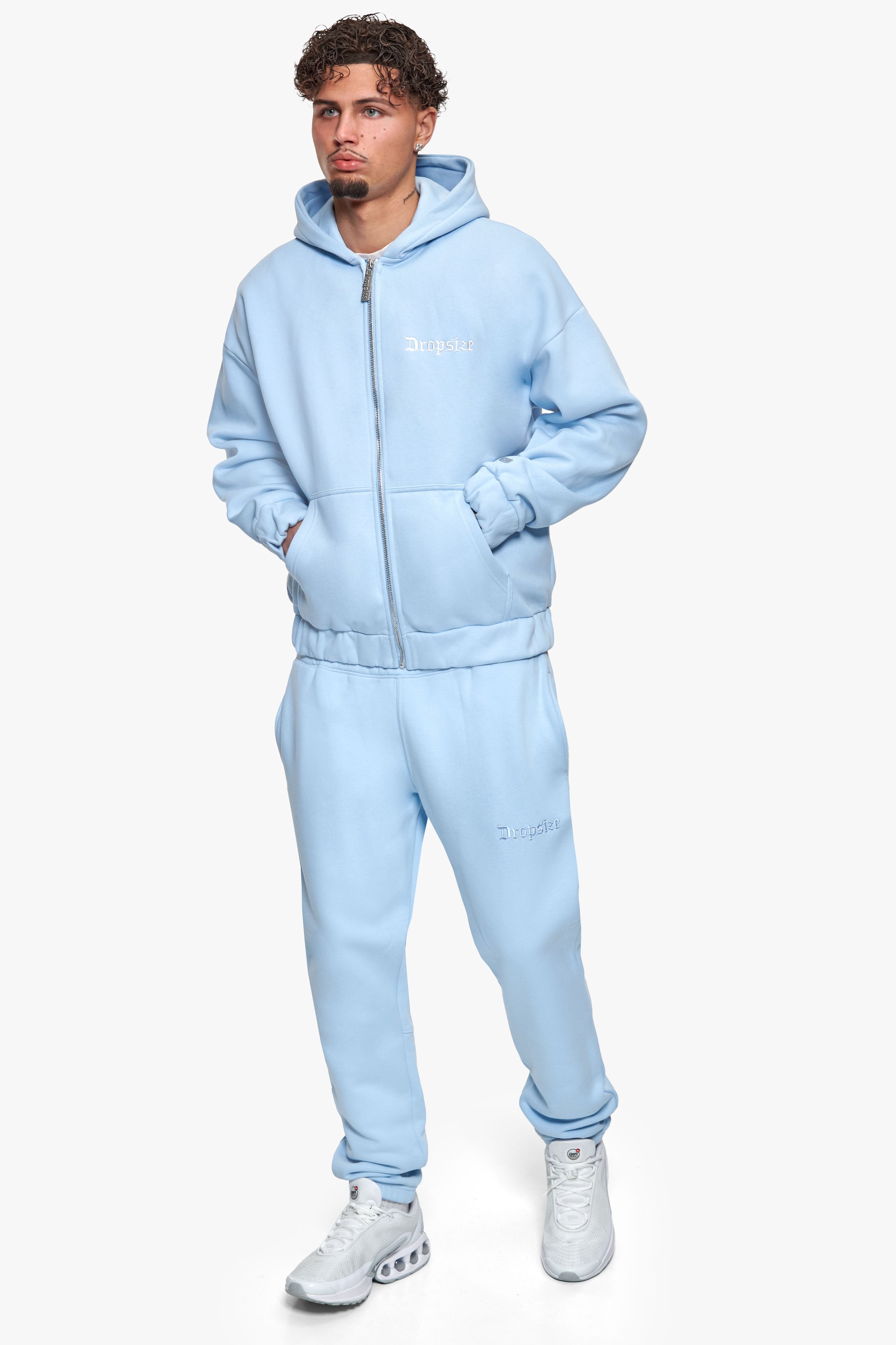 SUPER HEAVY OVERSIZE BLANK ZIP HOODIE BABY BLUE