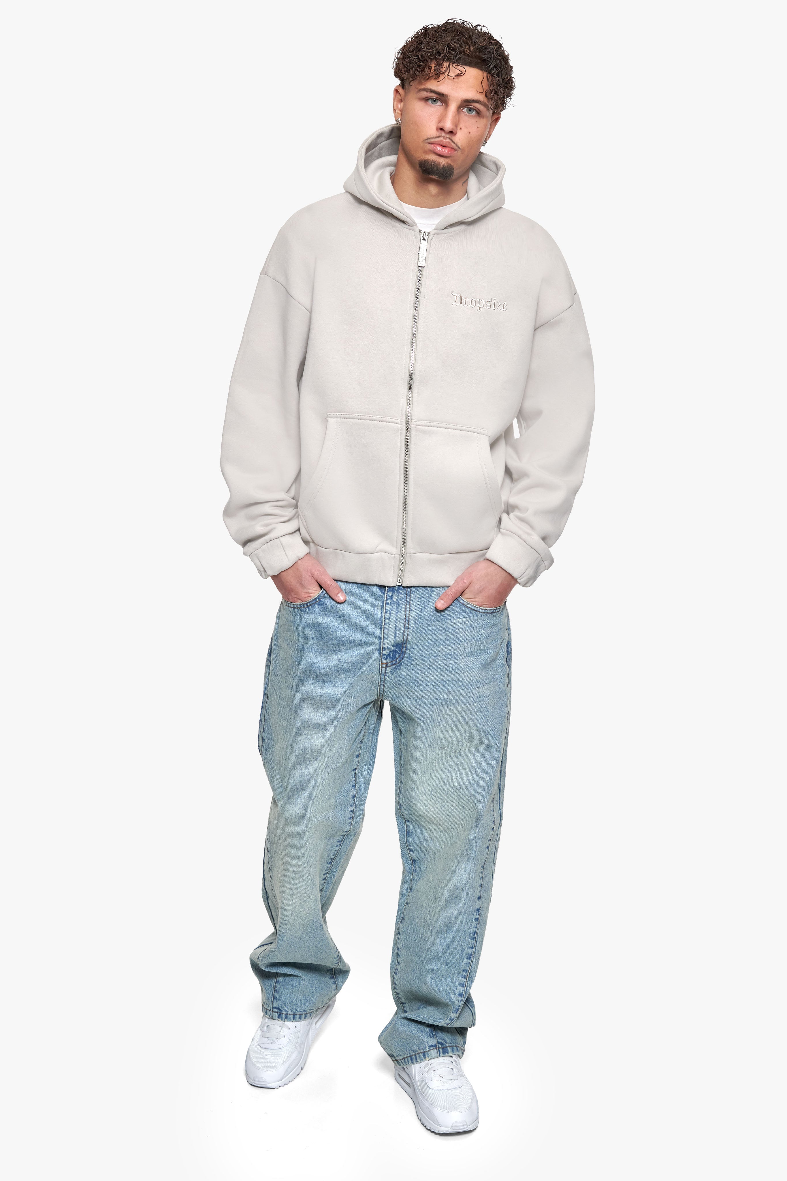 OVERSIZE BLANK ZIP HOODIE MOON BEAM