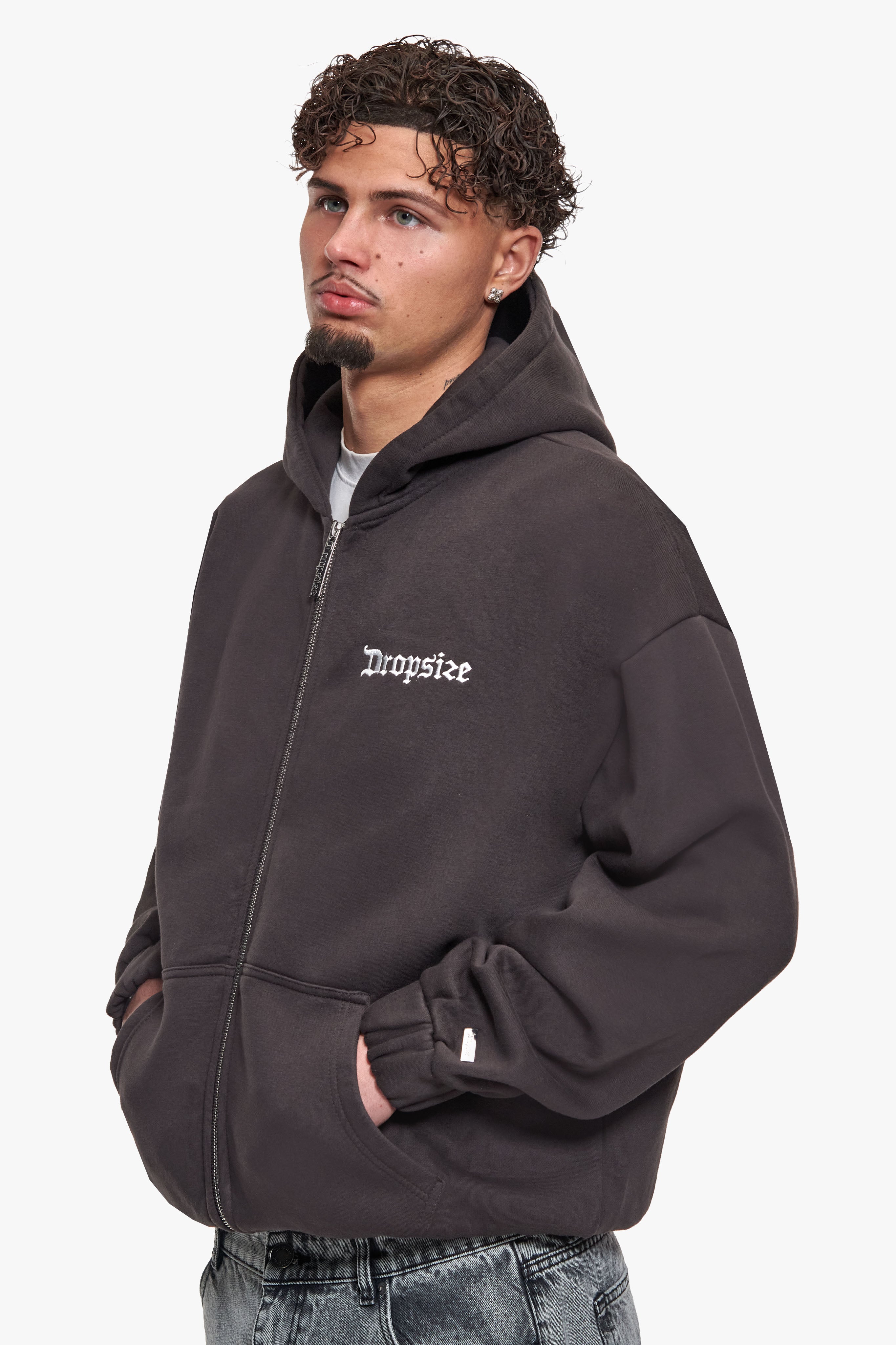 OVERSIZE BLANK ZIP HOODIE WASHED BLACK