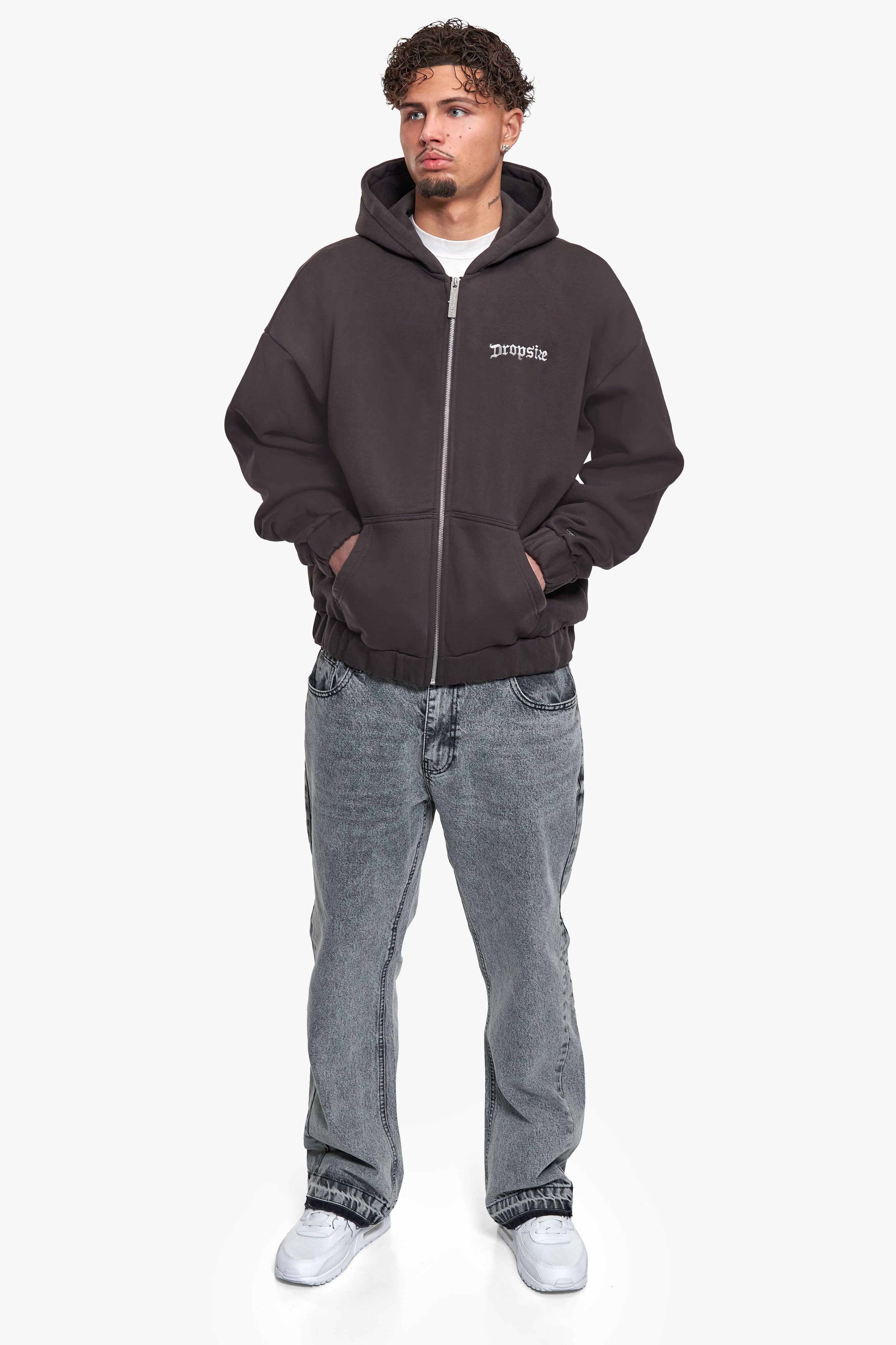 OVERSIZE BLANK ZIP HOODIE WASHED BLACK