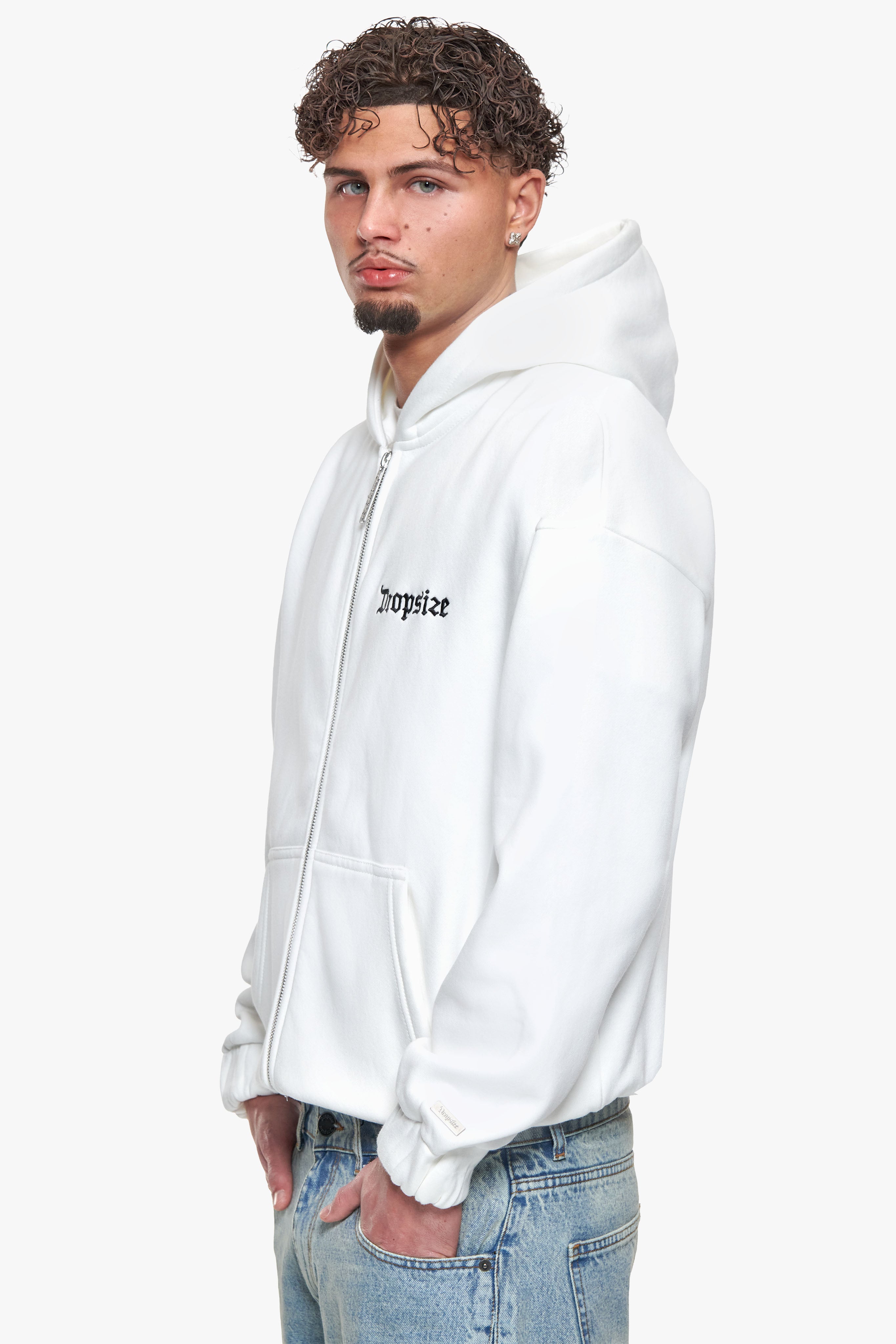 SUPER HEAVY OVERSIZE BLANK ZIP HOODIE WASHED WHITE