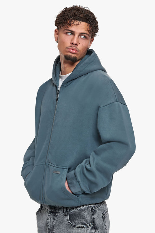 OVERSIZE METAL PATCH ZIP HOODIE VINTAGE GREY