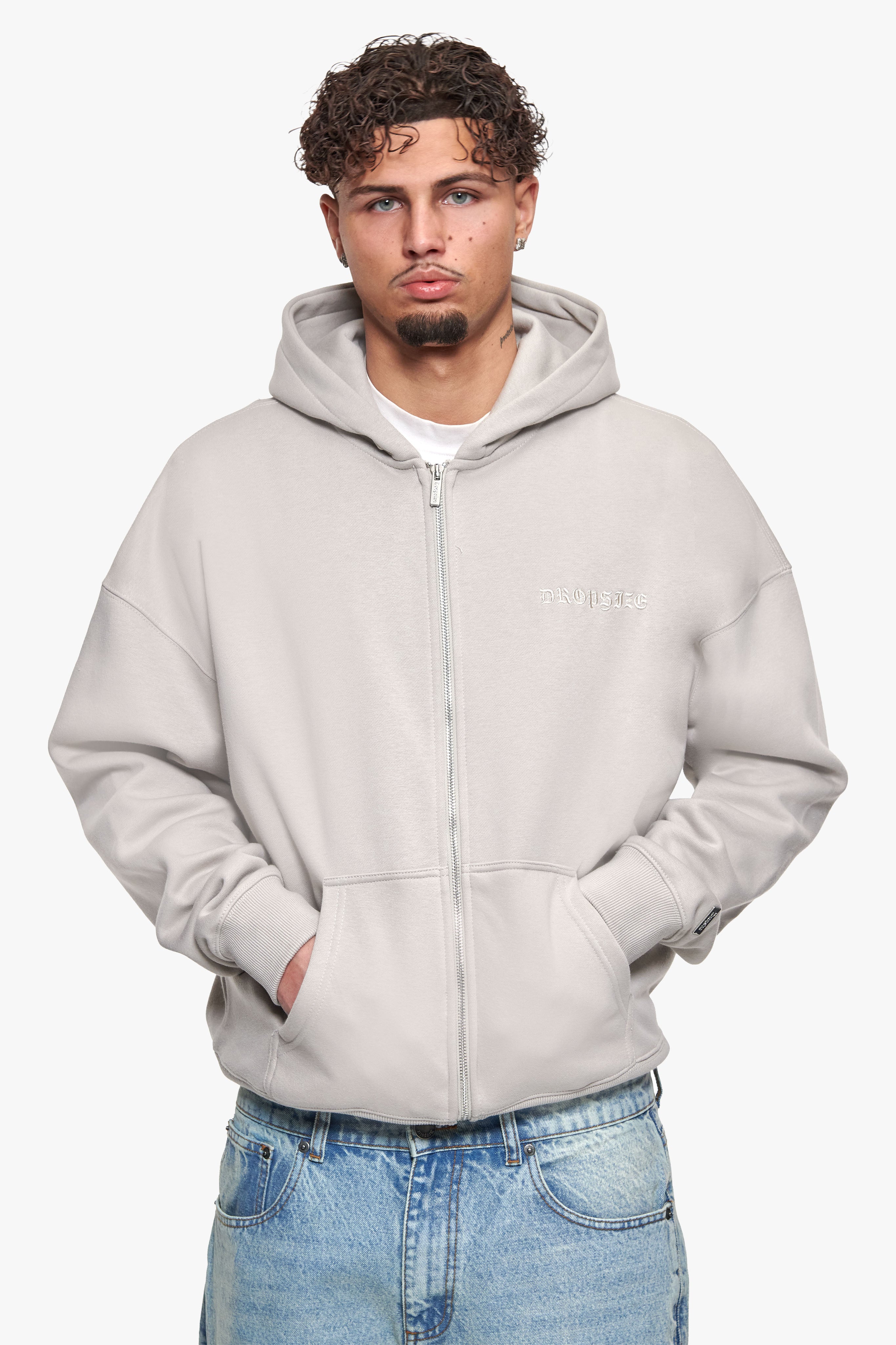 HEAVY OVERSIZE LOGO ZIP HOODIE BEIGE