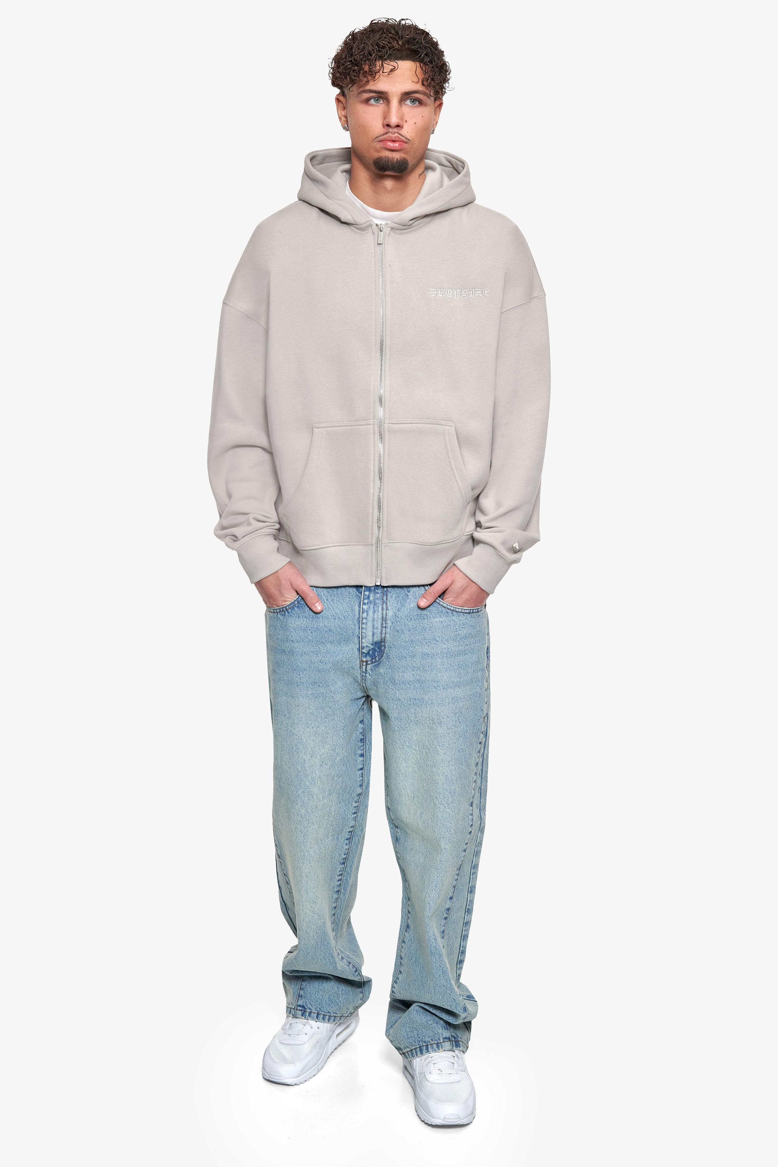 HEAVY OVERSIZE LOGO ZIP HOODIE BEIGE