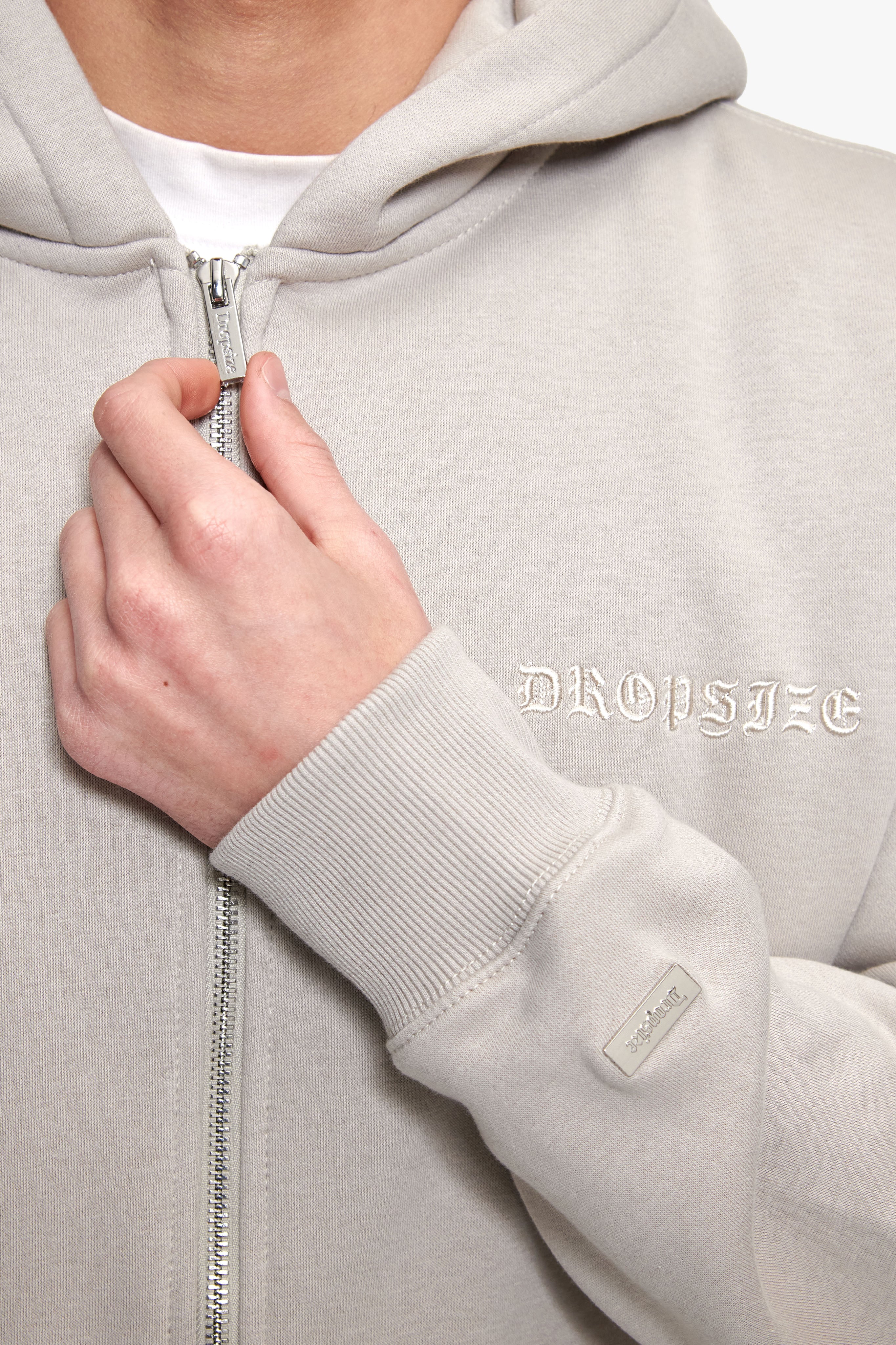 HEAVY OVERSIZE LOGO ZIP HOODIE BEIGE