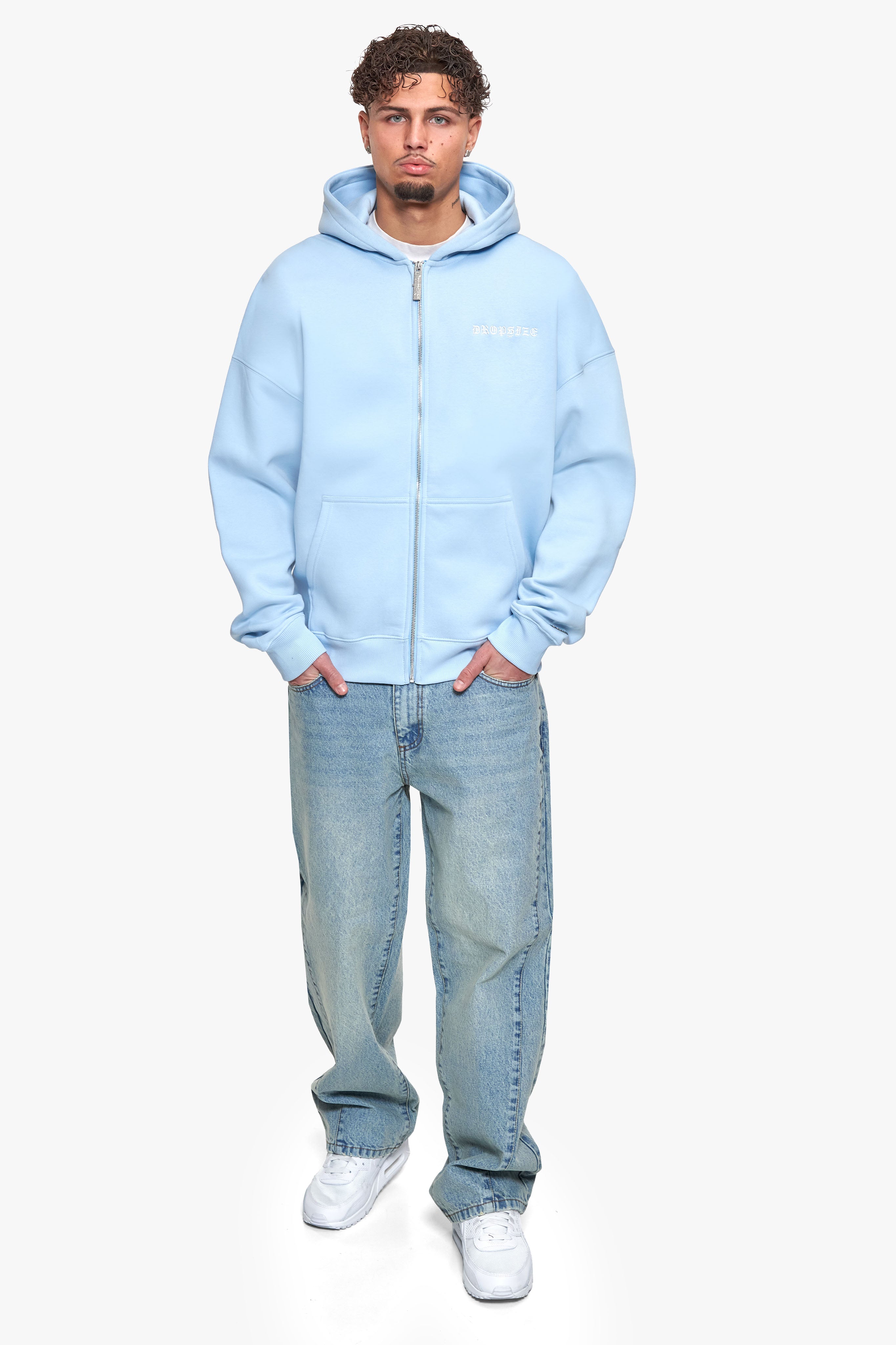 SUPER HEAVY OVERSIZE LOGO ZIP HOODIE BABY BLUE