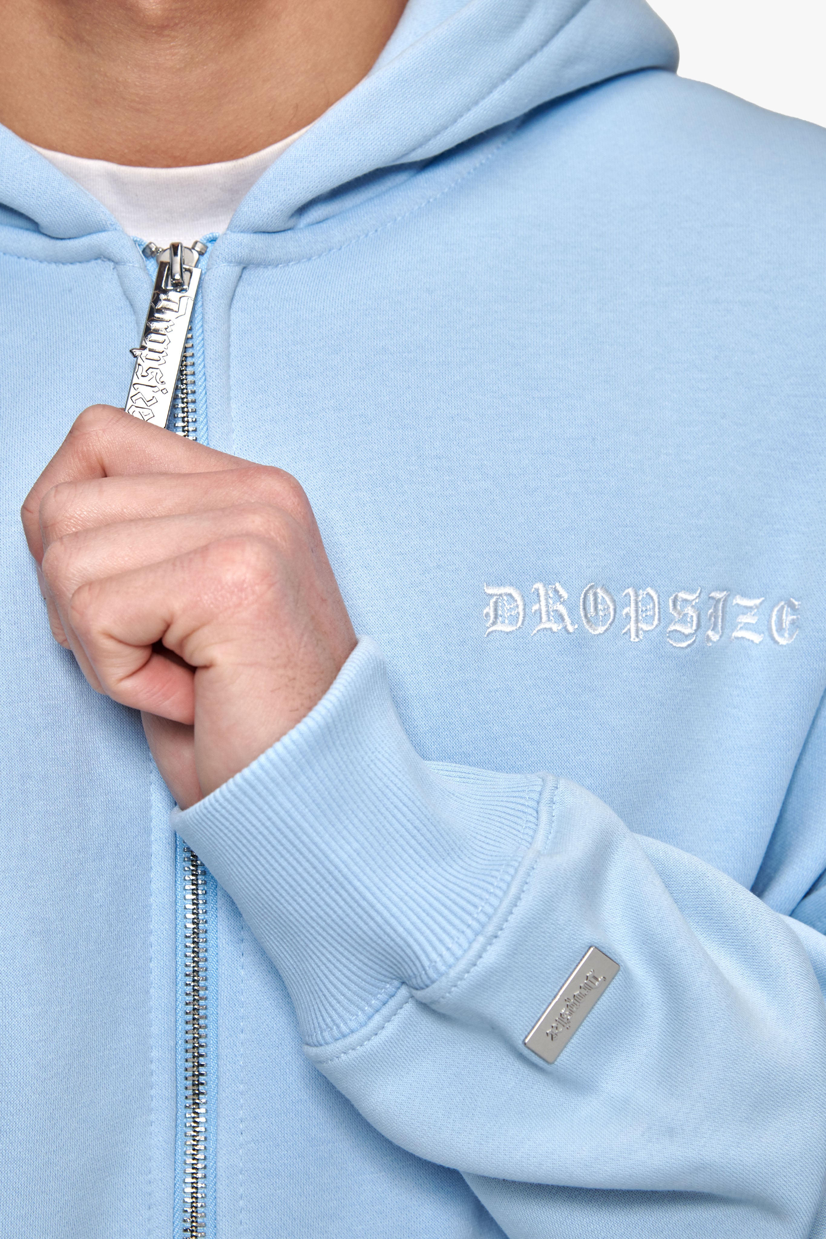 SUPER HEAVY OVERSIZE LOGO ZIP HOODIE BABY BLUE