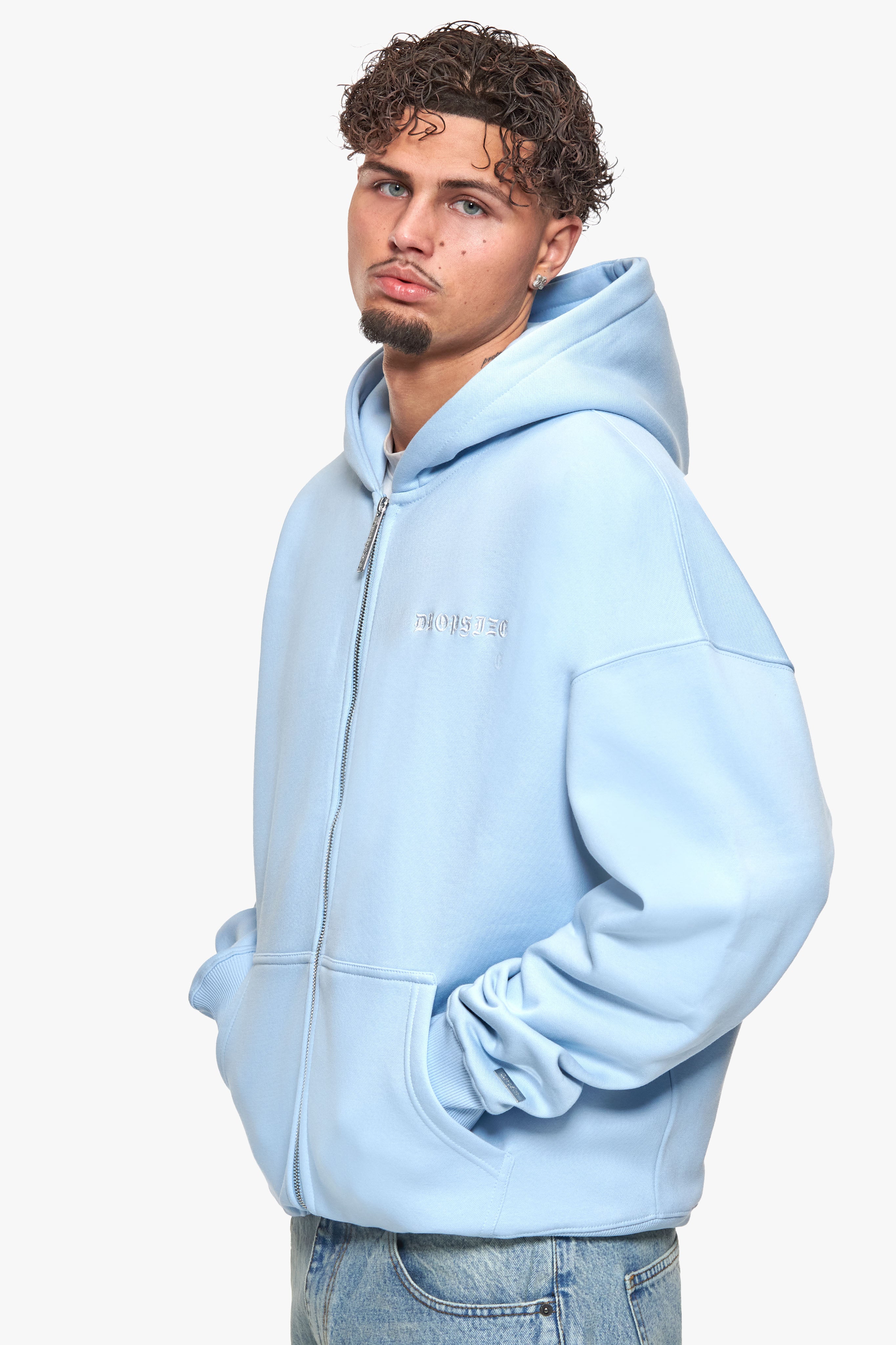 SUPER HEAVY OVERSIZE LOGO ZIP HOODIE BABY BLUE