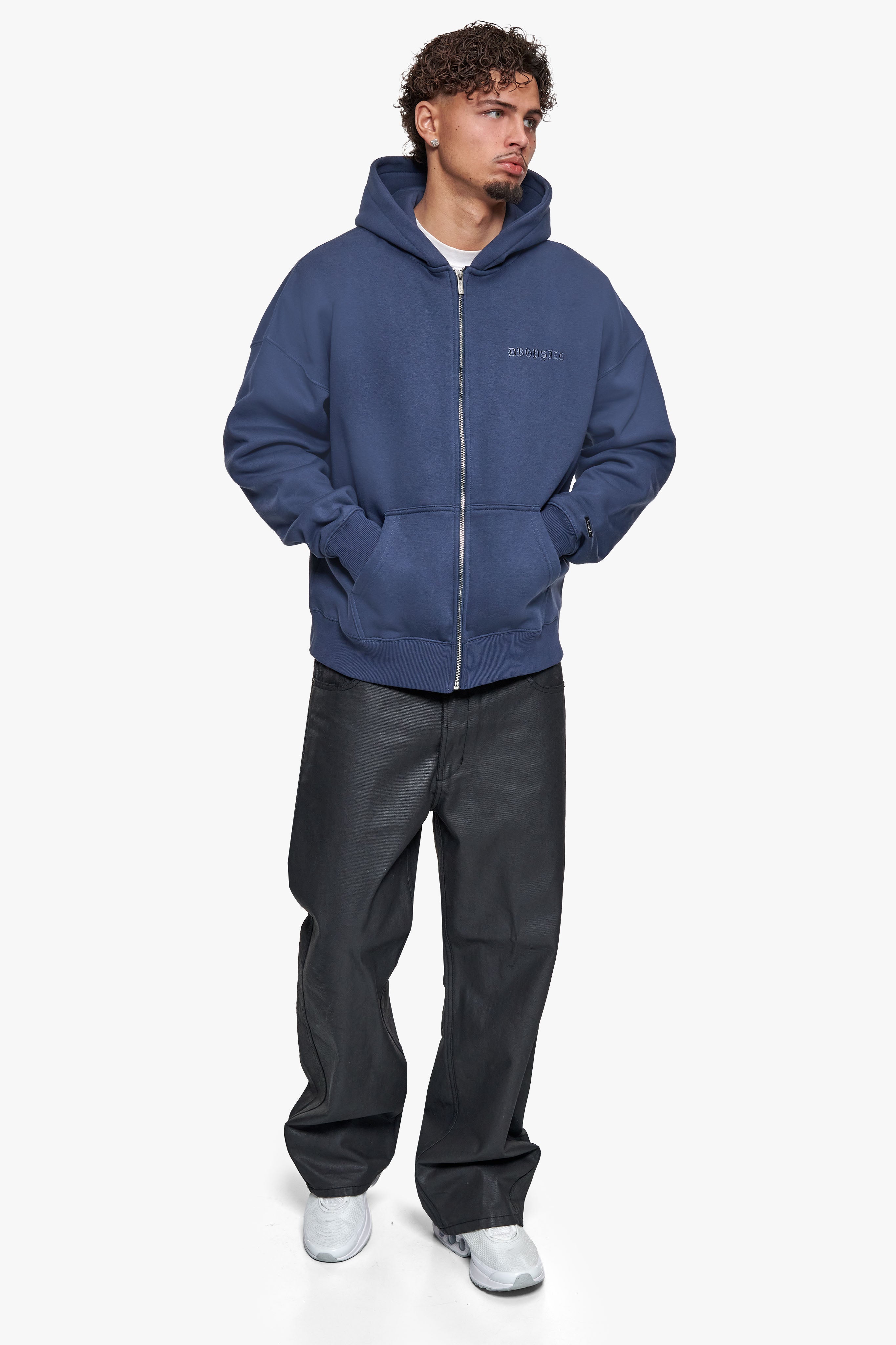 HEAVY OVERSIZE LOGO ZIP HOODIE DARK BLUE