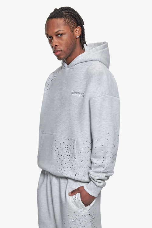 HEAVY OVERSIZE RHINESTONE HOODIE GREY MELANGE