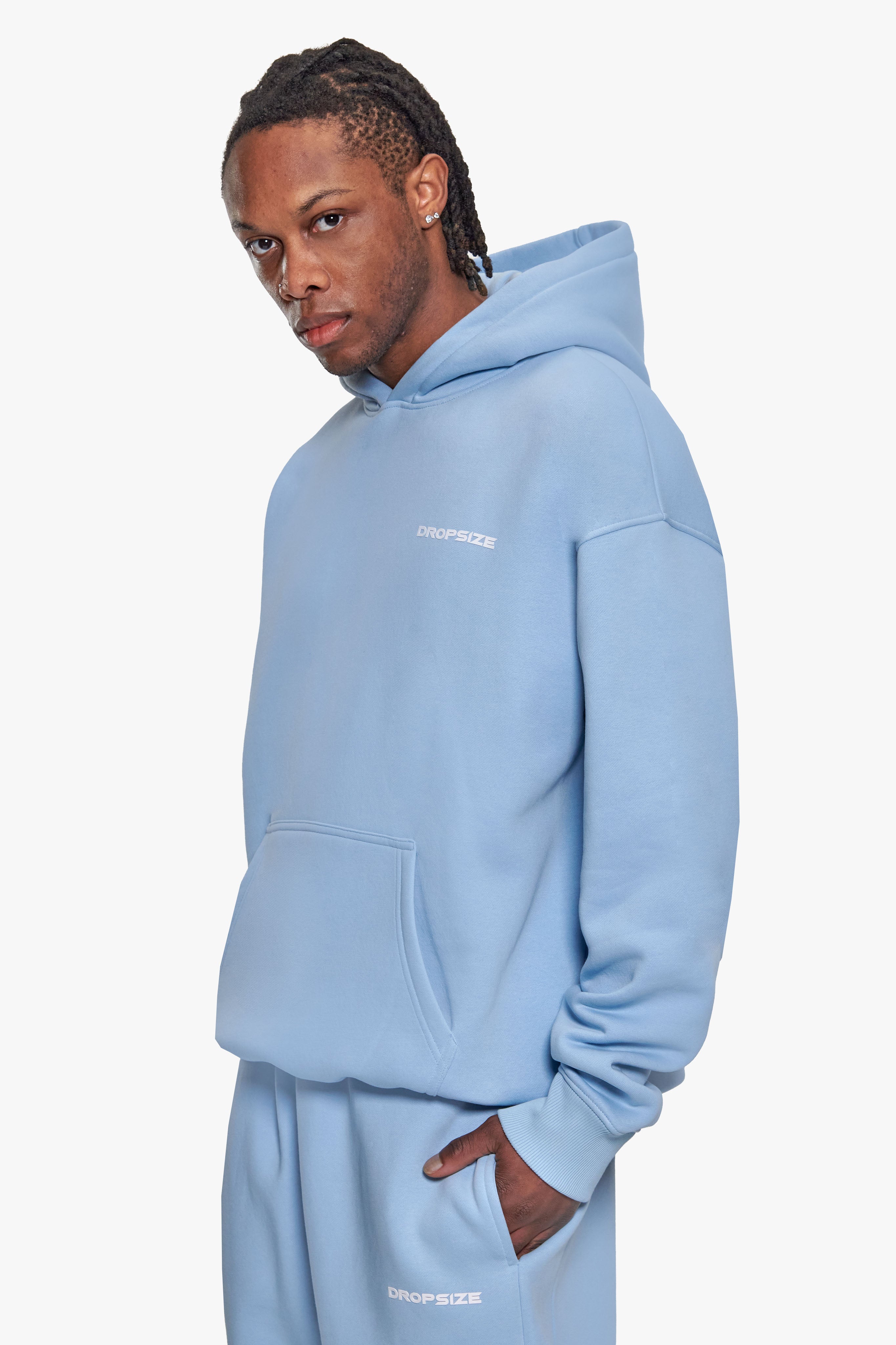 HEAVY OVERSIZE SLEEK LOGO HOODIE BABY BLUE