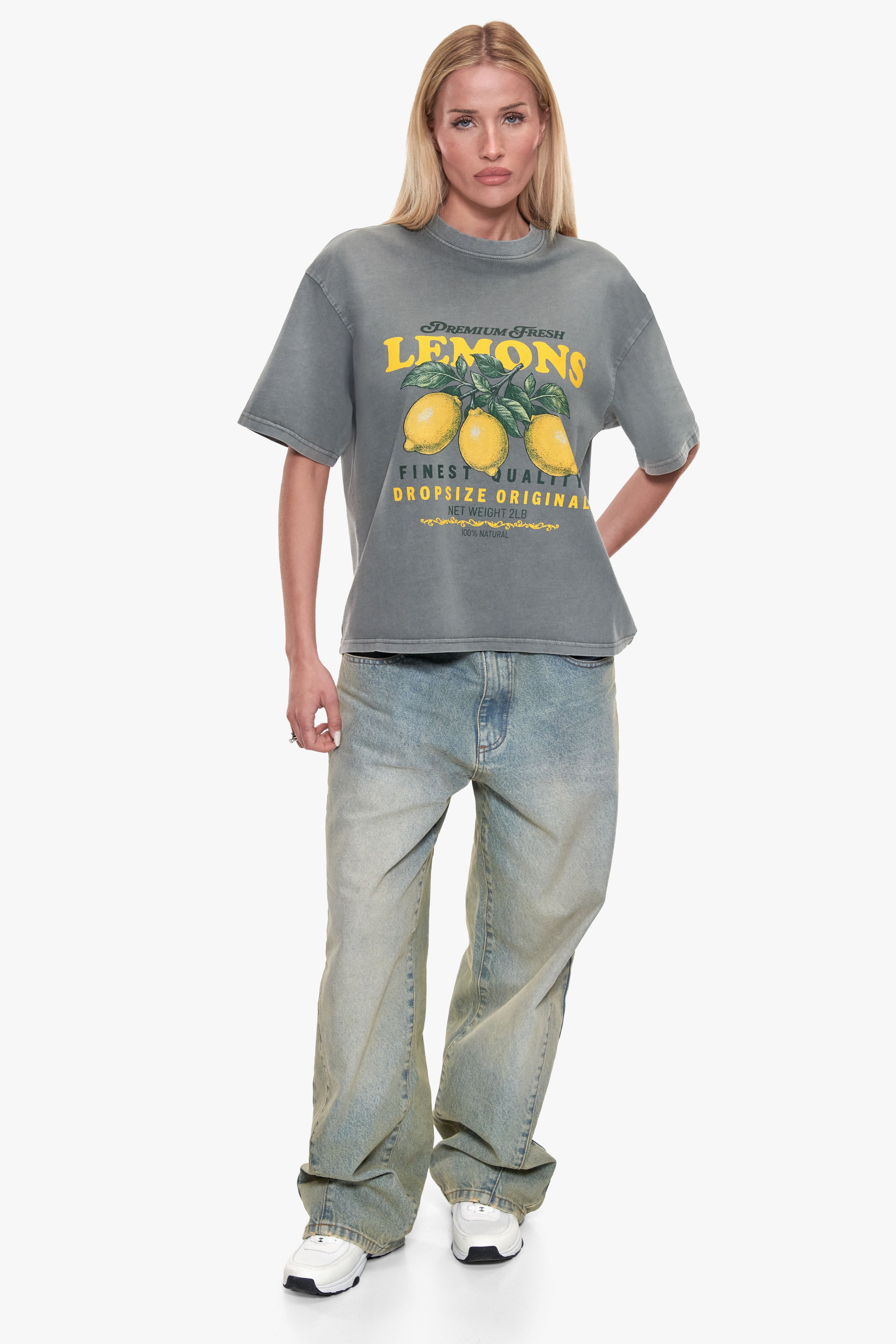 WOMEN LEMON T-SHIRT WASHED GREY