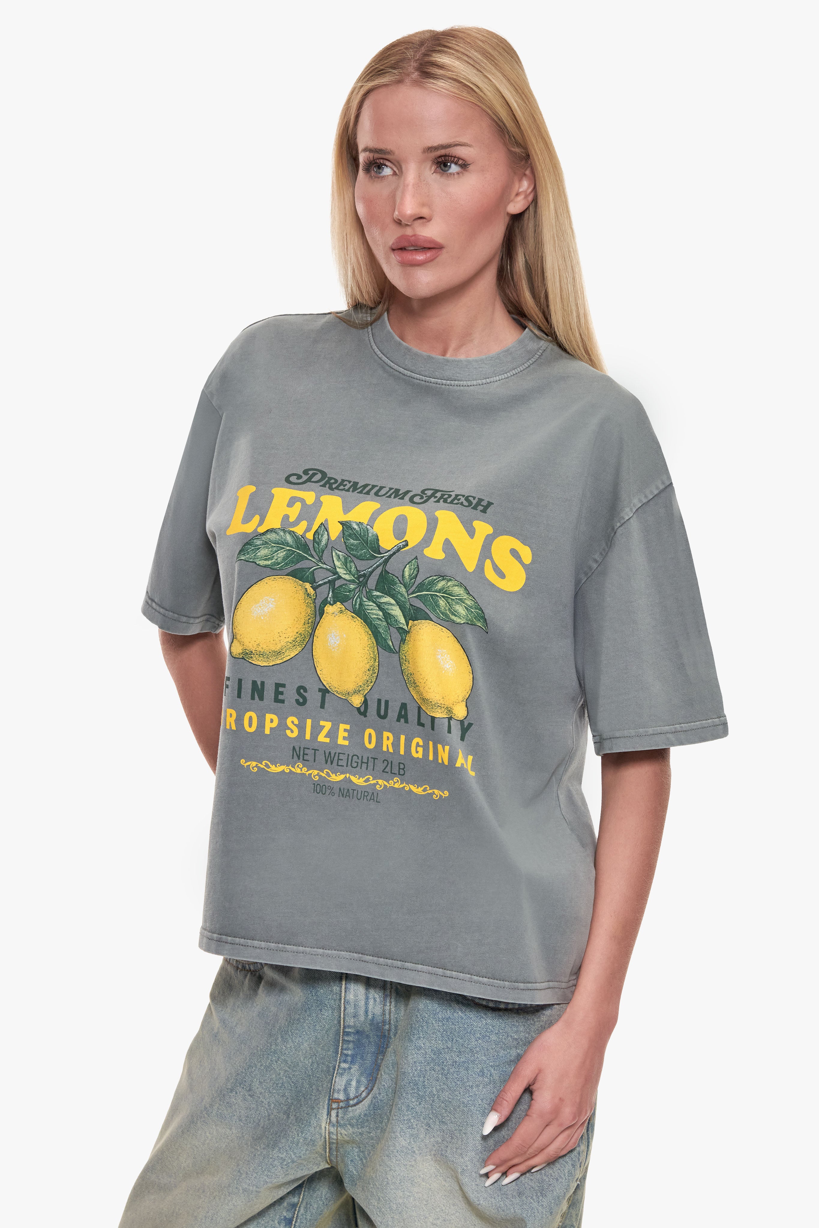 WOMEN LEMON T-SHIRT WASHED GREY
