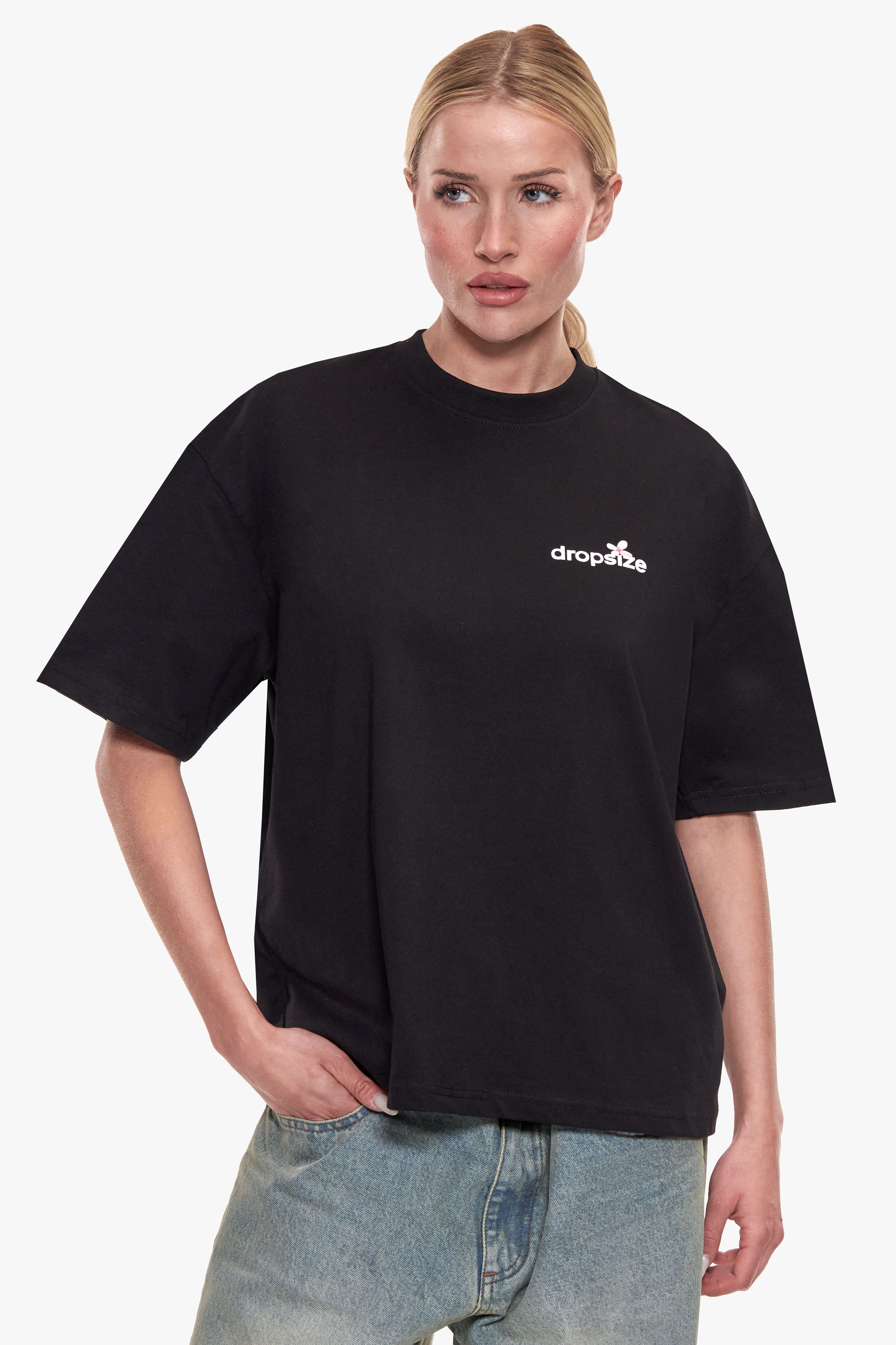 WOMEN FLOWER OVERSIZE T-SHIRT BLACK