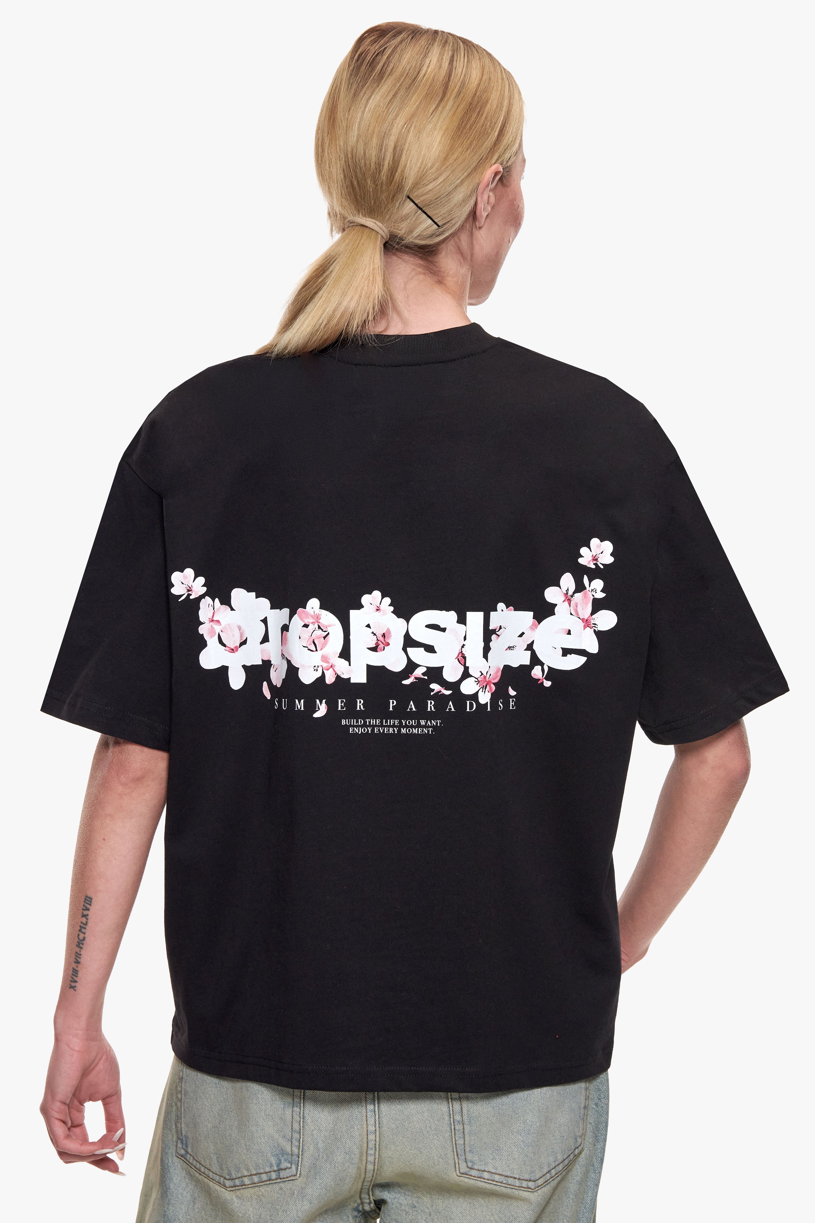 WOMEN FLOWER OVERSIZE T-SHIRT BLACK
