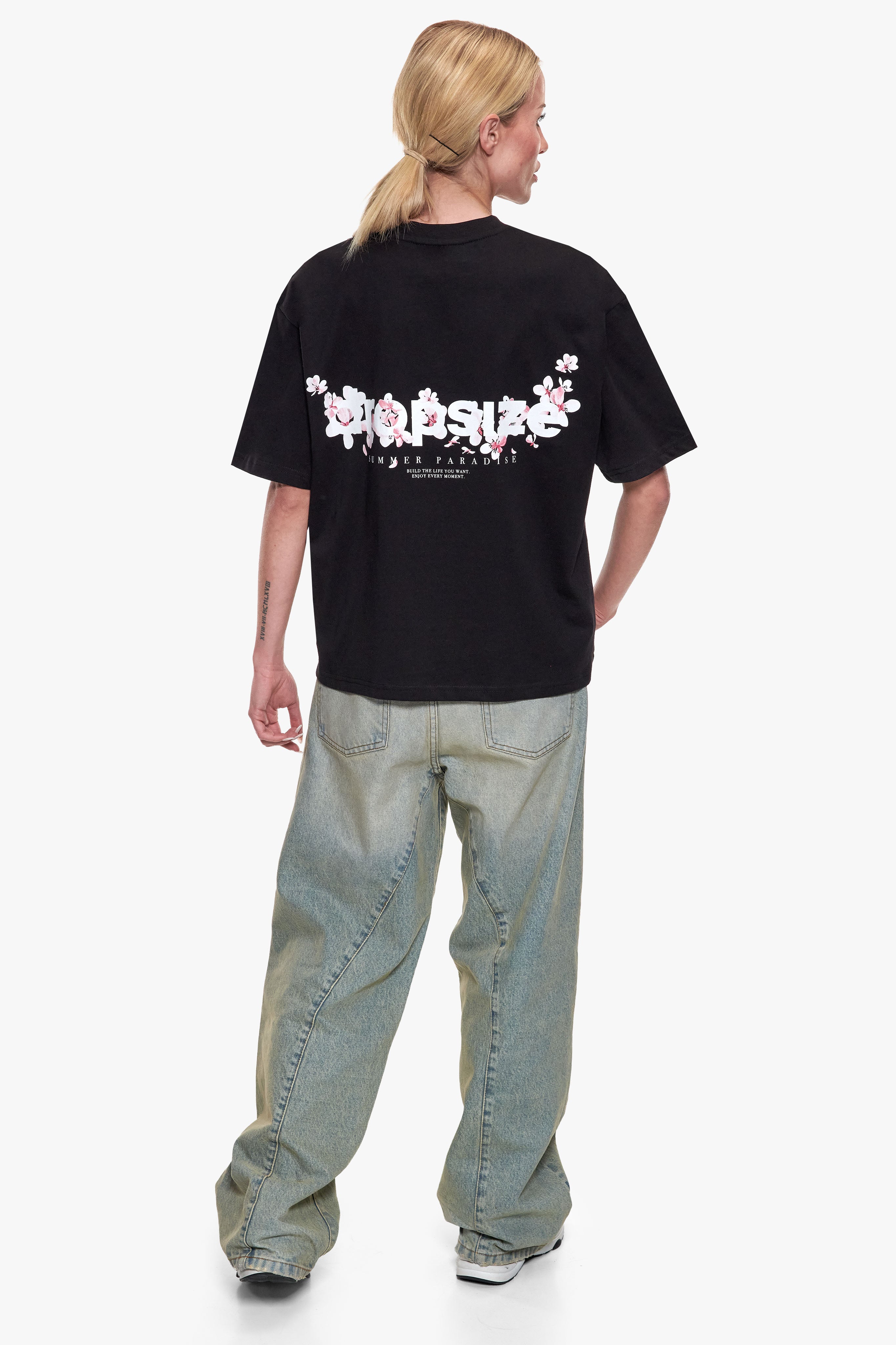 WOMEN FLOWER OVERSIZE T-SHIRT BLACK