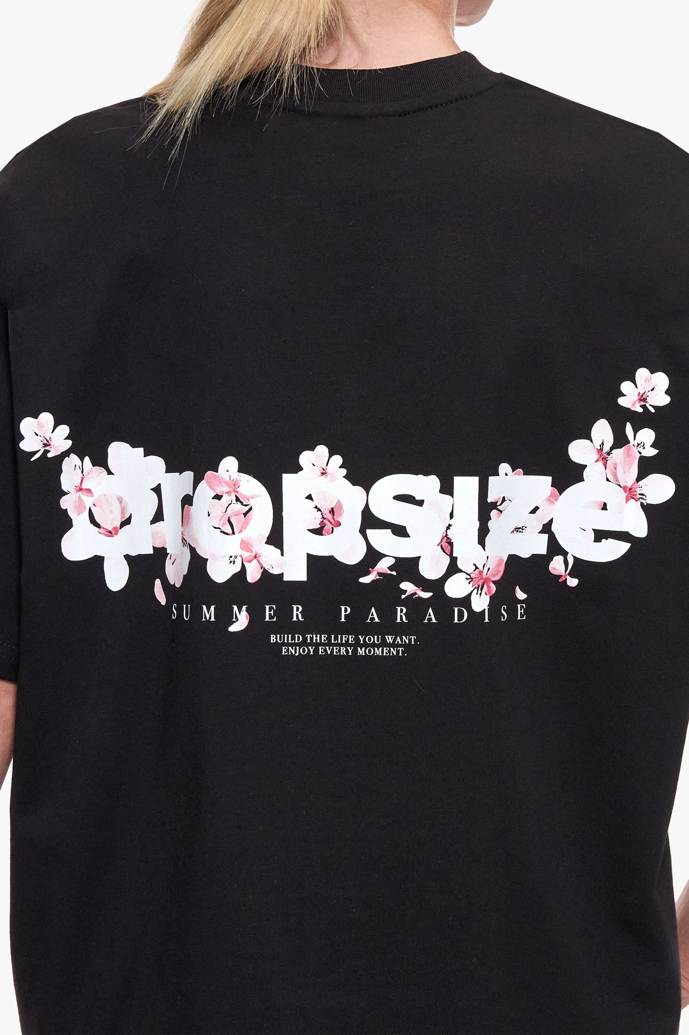 WOMEN FLOWER OVERSIZE T-SHIRT BLACK