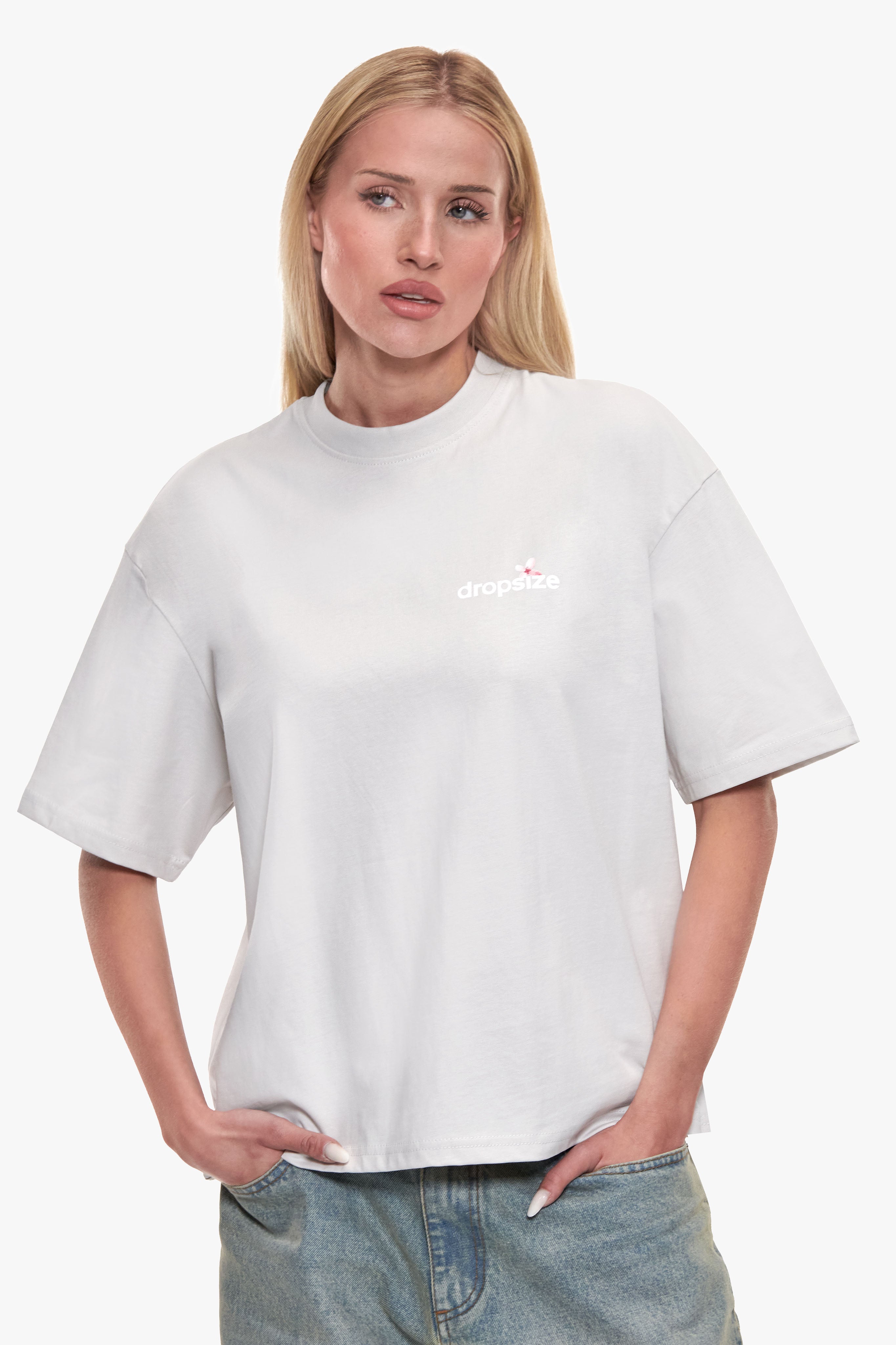 WOMEN FLOWER OVERSIZE T-SHIRT GREY