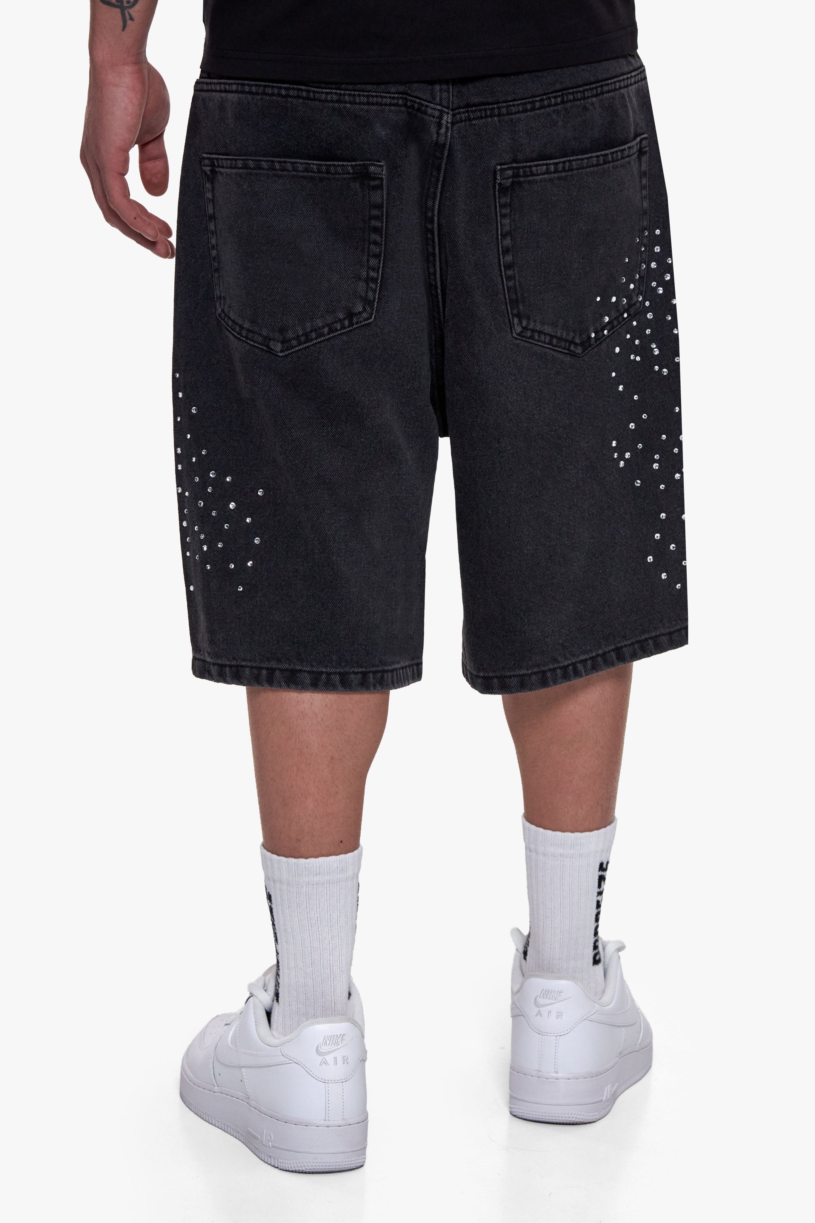 DENIM RHINESTONE JORTS ANTHRACITE