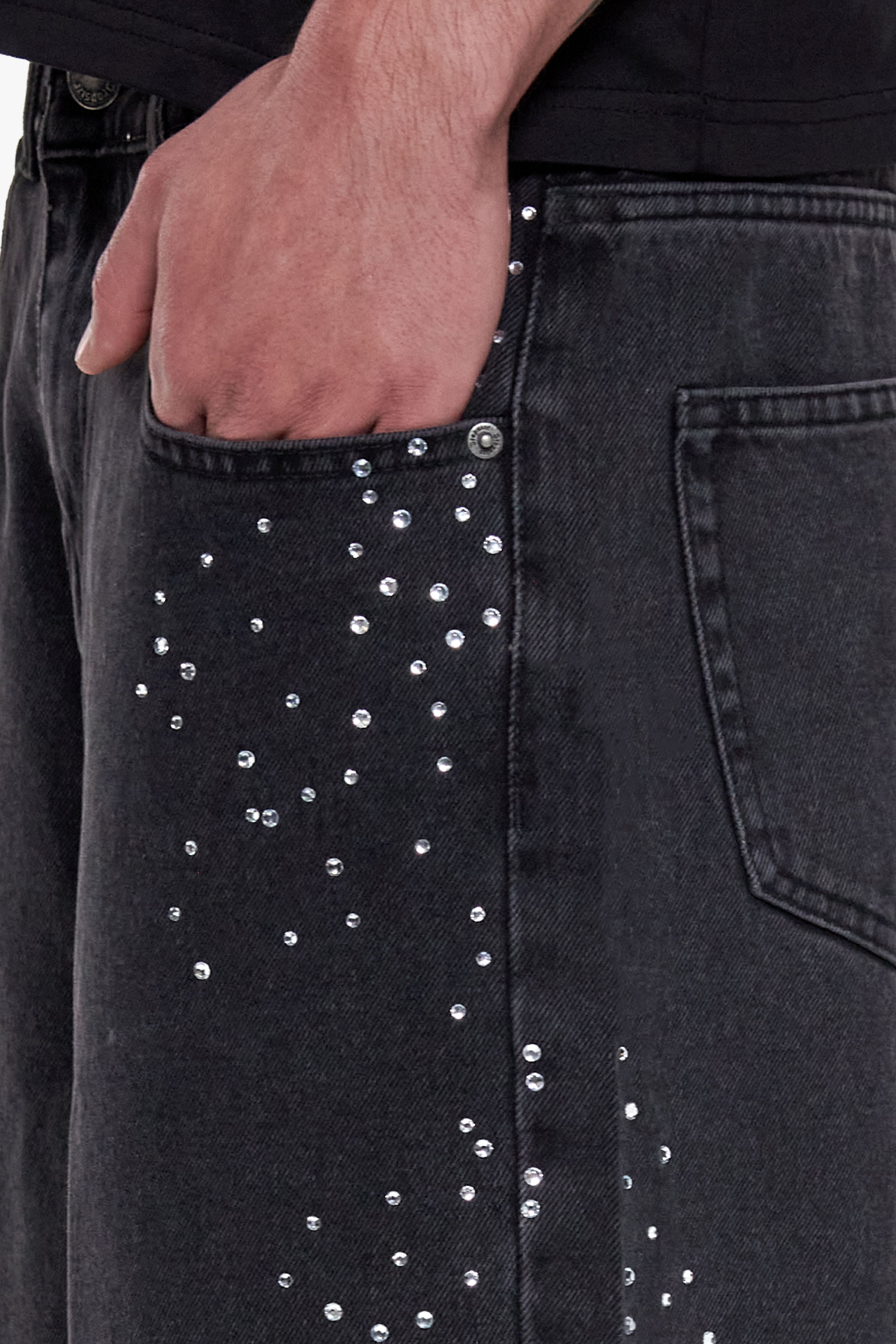 DENIM RHINESTONE JORTS ANTHRACITE