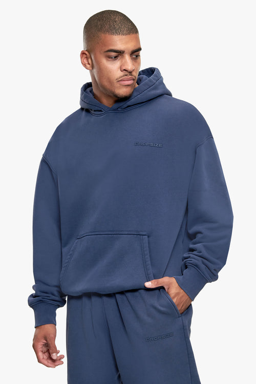 LOGO HOODIE ACID WASHED SPACE BLUE