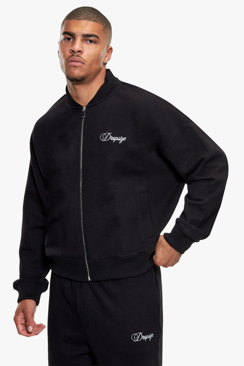EMBROIDERY BOMBER ZIPPER JACKET BLACK