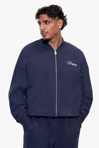 EMBROIDERY BOMBER ZIPPER JACKET SPACE BLUE
