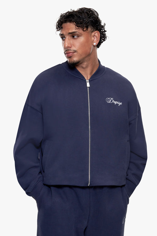 EMBROIDERY BOMBER ZIPPER JACKET SPACE BLUE