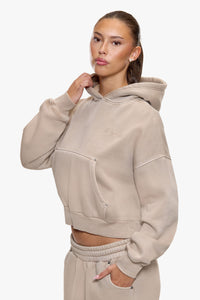 WOMEN RIVETS HOODIE WASHED BEIGE