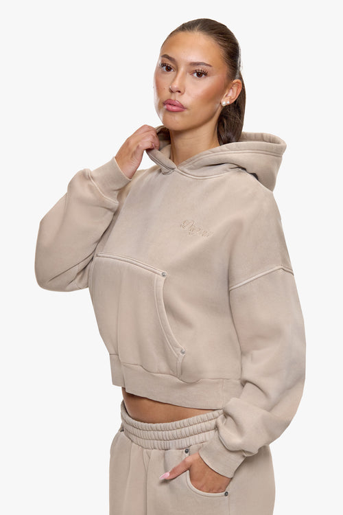 WOMEN RIVETS HOODIE WASHED BEIGE