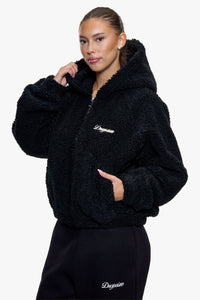 WOMEN FUR ZIP JACKET BLACK