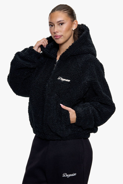 WOMEN FUR ZIP JACKET BLACK