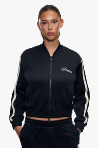 WOMEN ZIP JACKET RIB COLLAR BLACK
