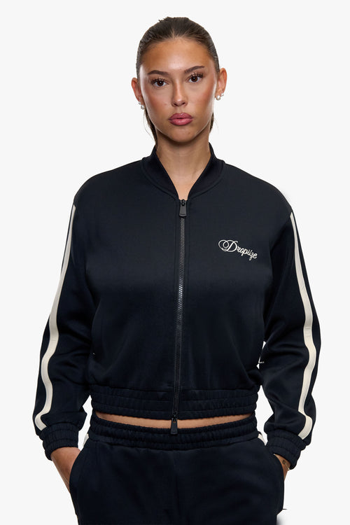 WOMEN ZIP JACKET RIB COLLAR BLACK