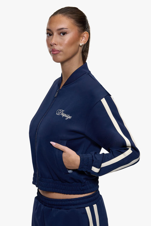 WOMEN ZIP JACKET RIB COLLAR MIDNIGHT BLUE