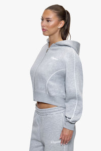 WOMEN RAGLAN ZIP HOODIE GREY MELANGE