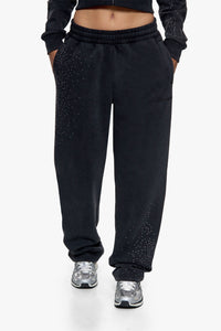 WOMEN RHINESTONE JOGGER WASHED BLACK