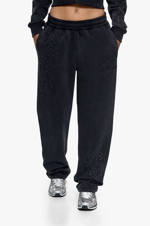 WOMEN RHINESTONE JOGGER WASHED BLACK