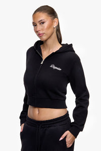 WOMEN CROPPED FIT ZIP HOODIE BLACK