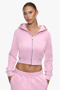 WOMEN CROPPED FIT ZIP HOODIE LIGHT PINK