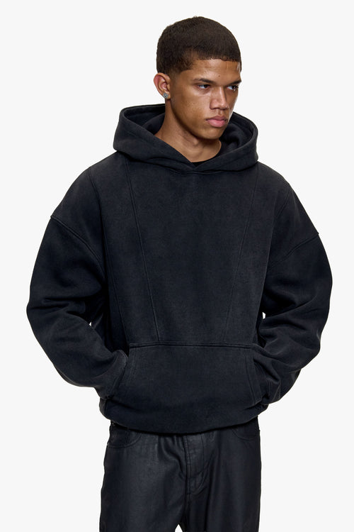 SELF FABRIC PATCH HOODIE ACID WASHED BLACK