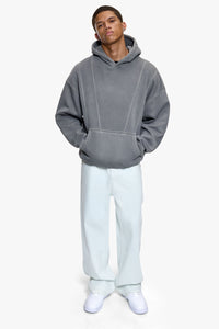 SELF FABRIC PATCH HOODIE ACID WASHED GREY